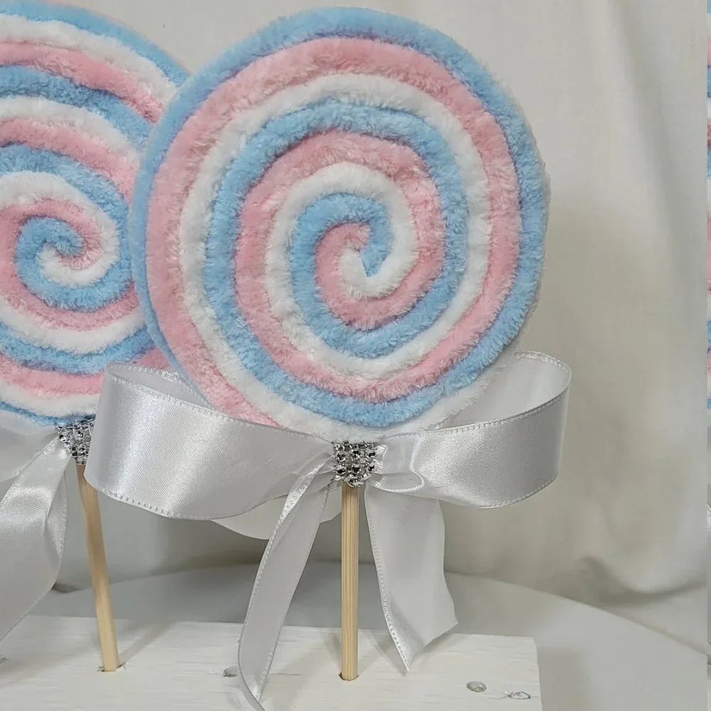 Decorative Velvety Yarn Baby Blue, Pink, & White‎ Lollipop